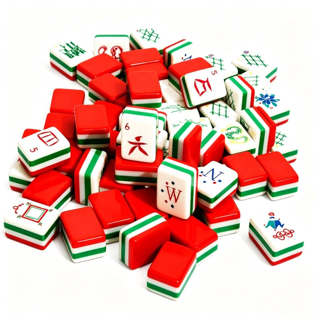 Red Four-Layer Mahjong Tiles